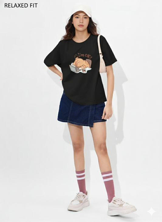 I'm OK!"  Cat Graphic Relaxed Fit T-Shirt