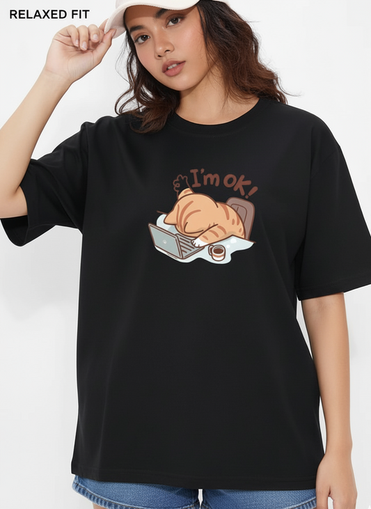 I'm OK!"  Cat Graphic Relaxed Fit T-Shirt